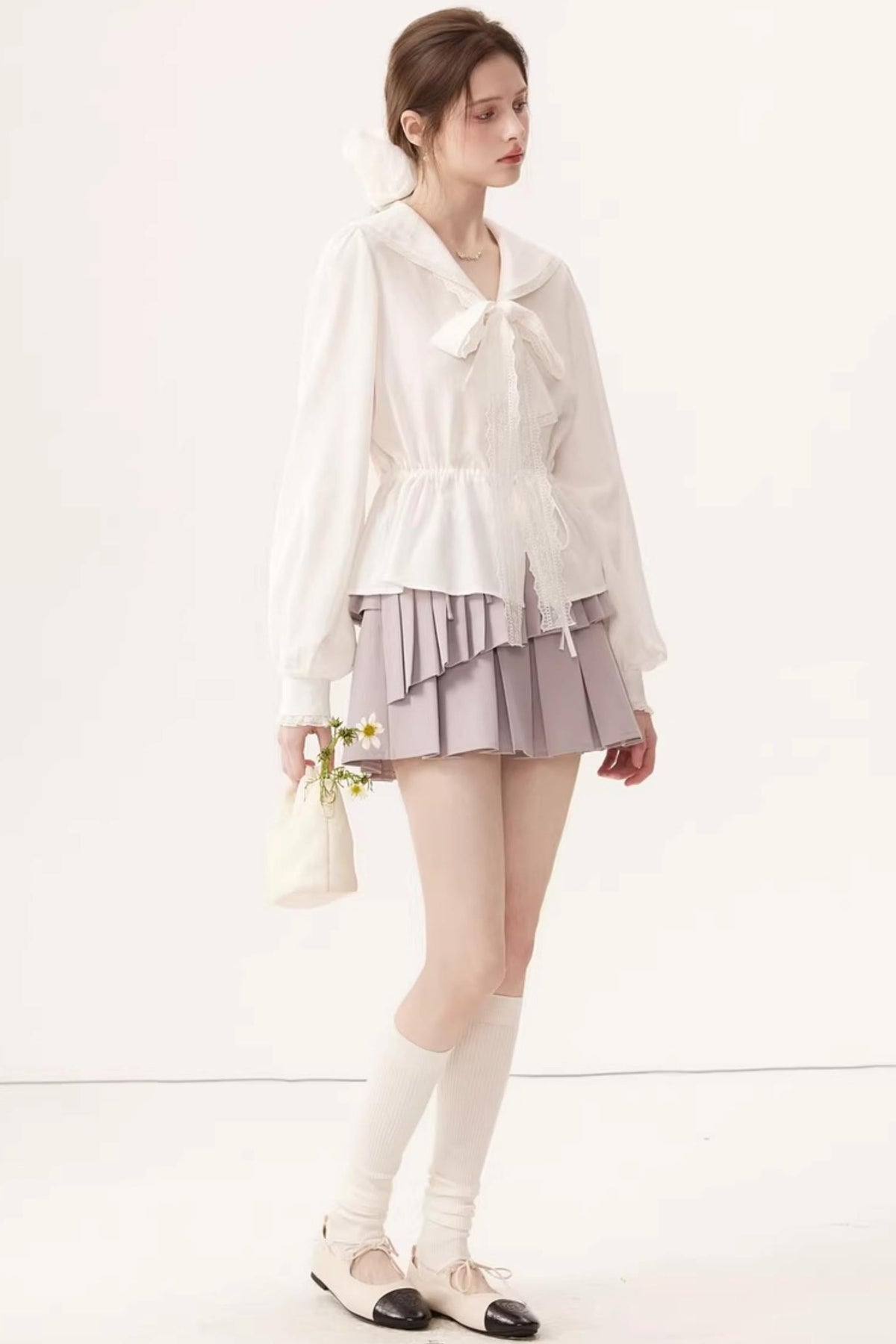 Lyocell Navy Collar Top