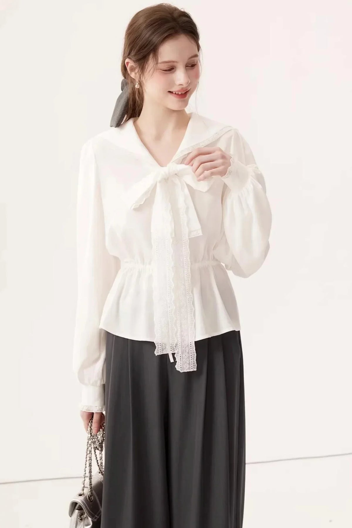 Lyocell Navy Collar Top