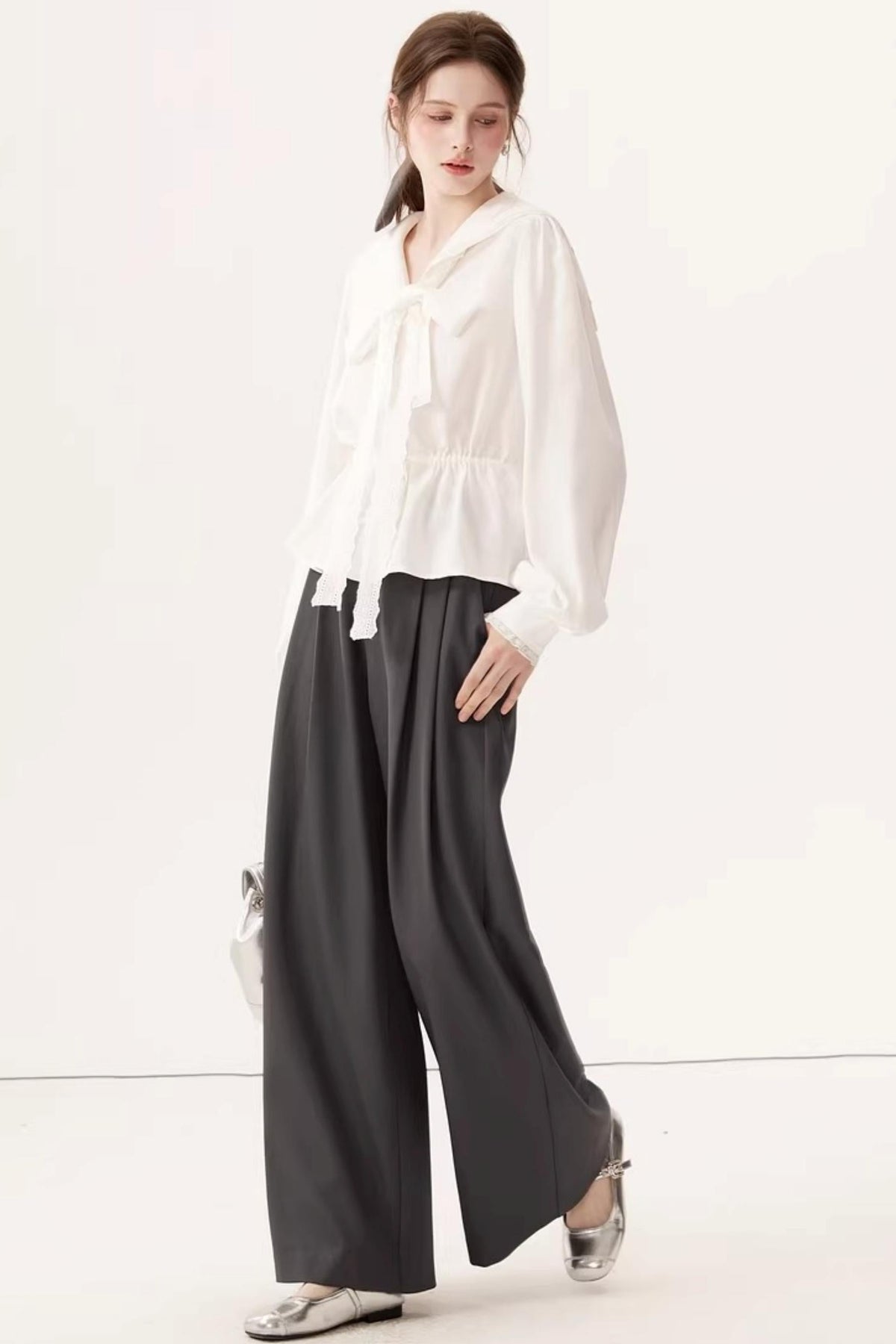 Lyocell Navy Collar Top