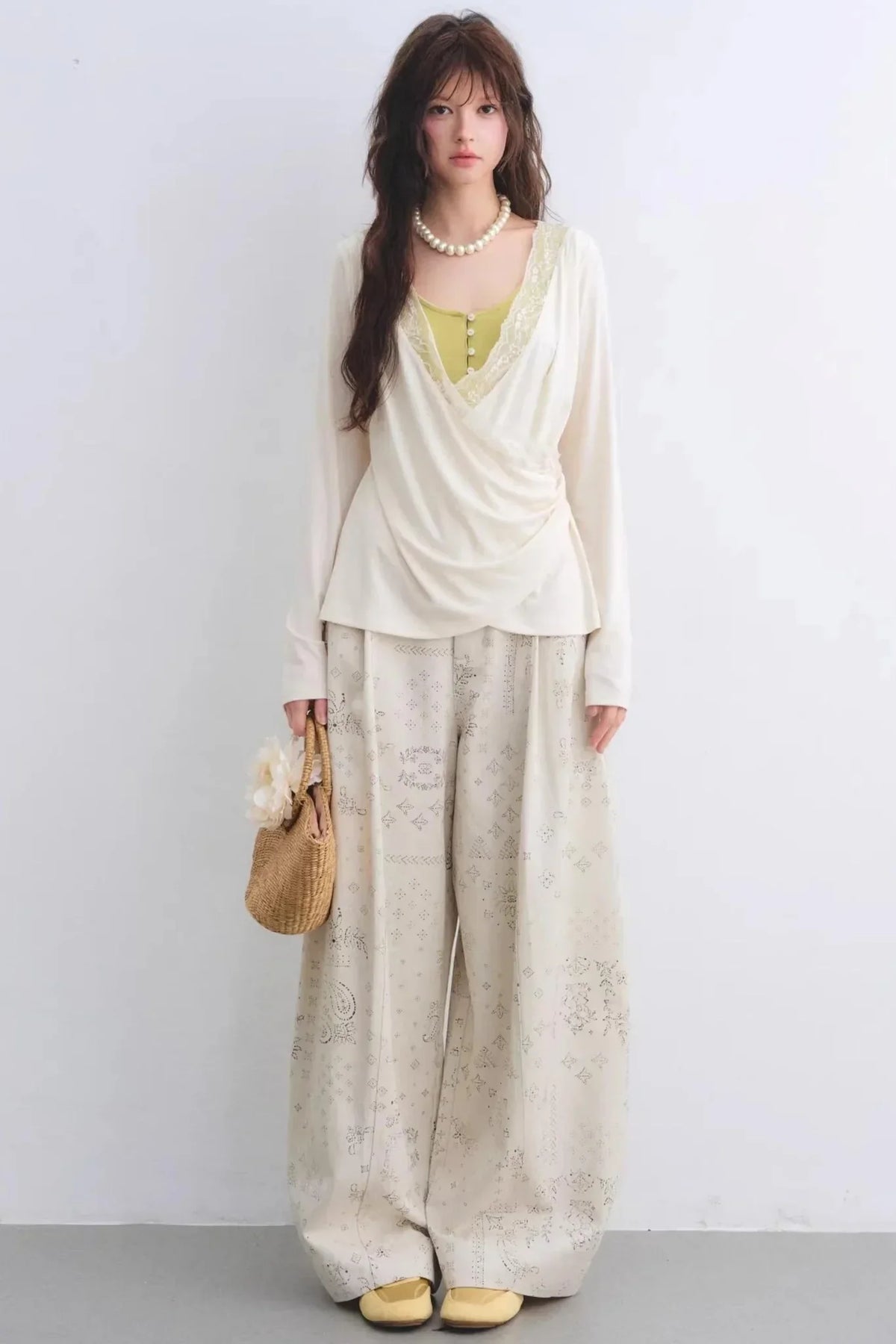 Lyocell Paisley Wide-Leg Pants