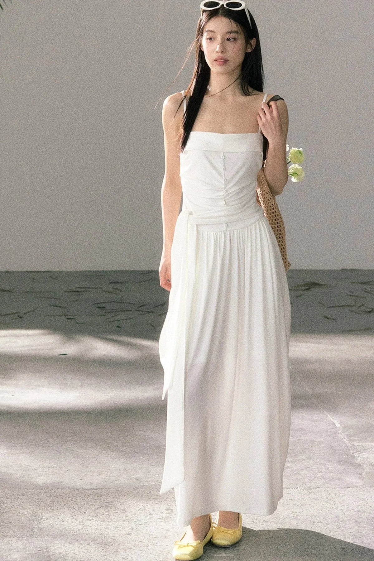 Lyocell Pleated Strap Dress
