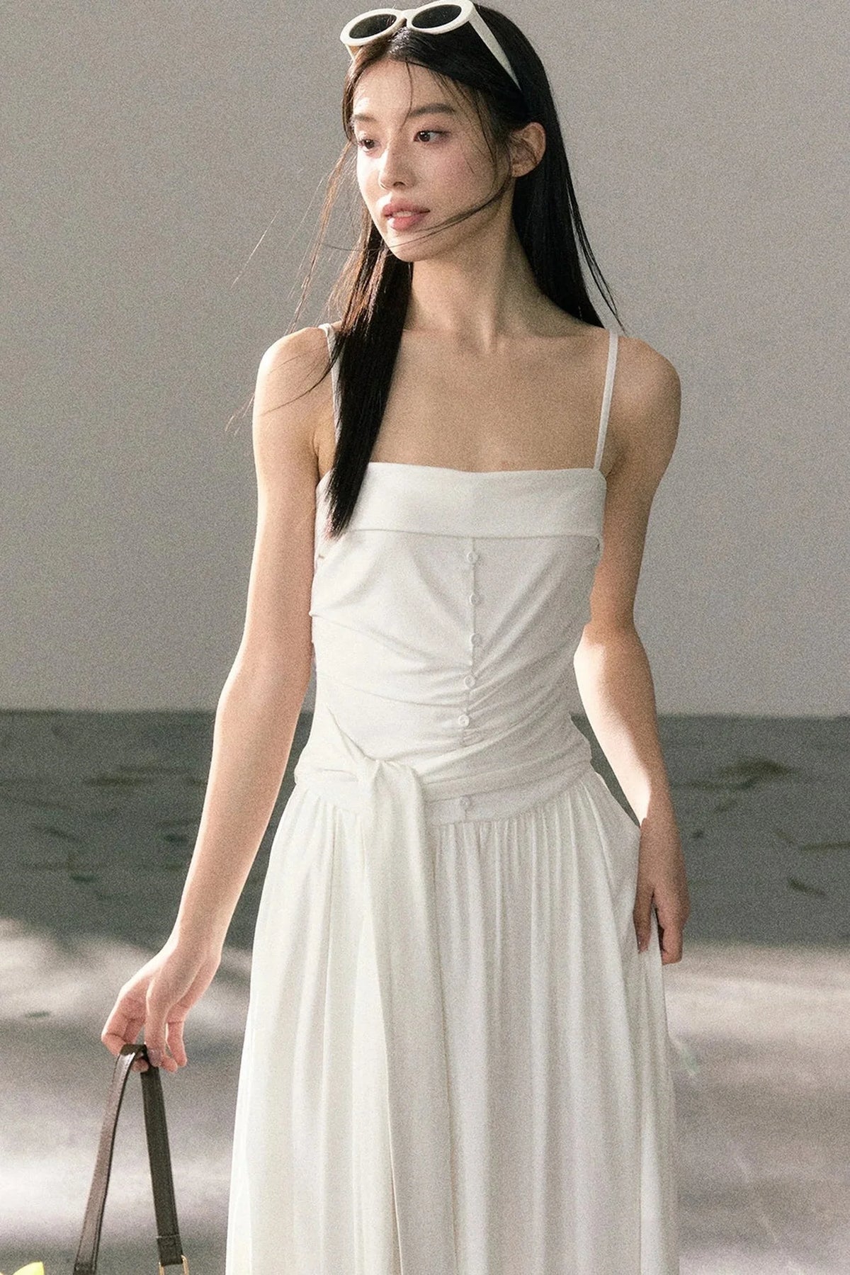 Lyocell Pleated Strap Dress