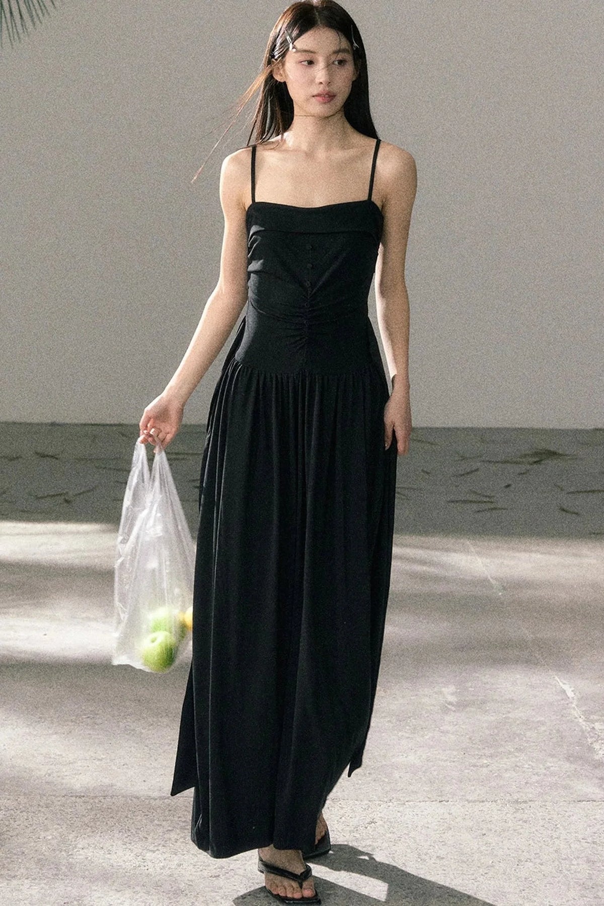 Lyocell Pleated Strap Dress