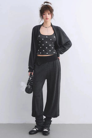 Lyocell Polka Dot Cardigan Camisole Set-Up
