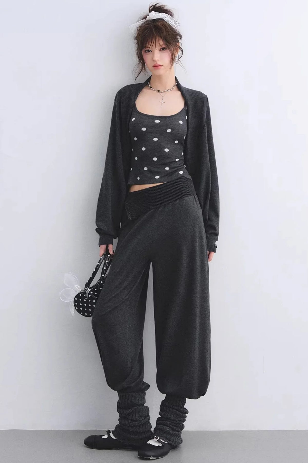 Lyocell Polka Dot Cardigan Camisole Set-Up