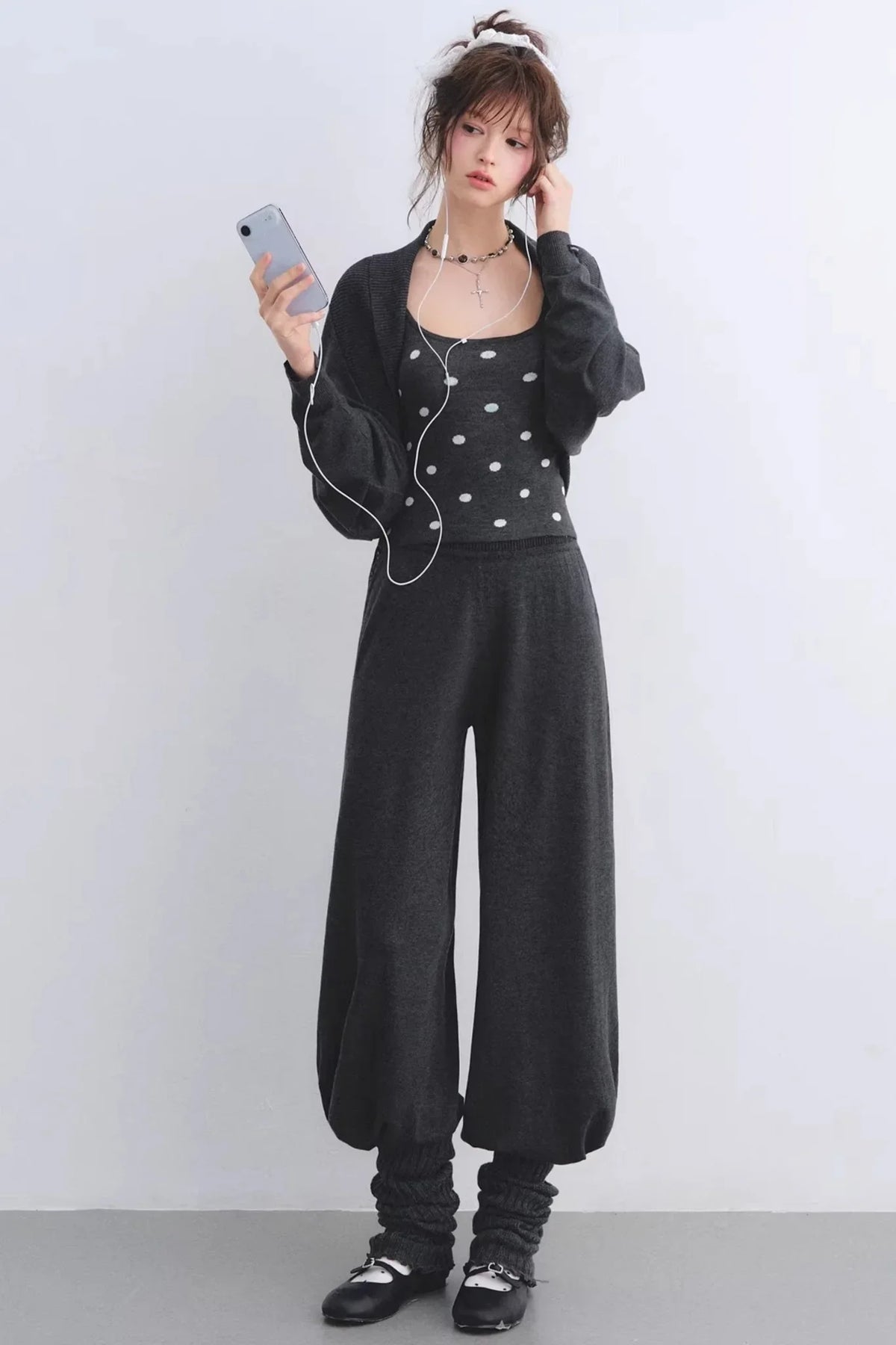 Lyocell Polka Dot Cardigan Camisole Set-Up