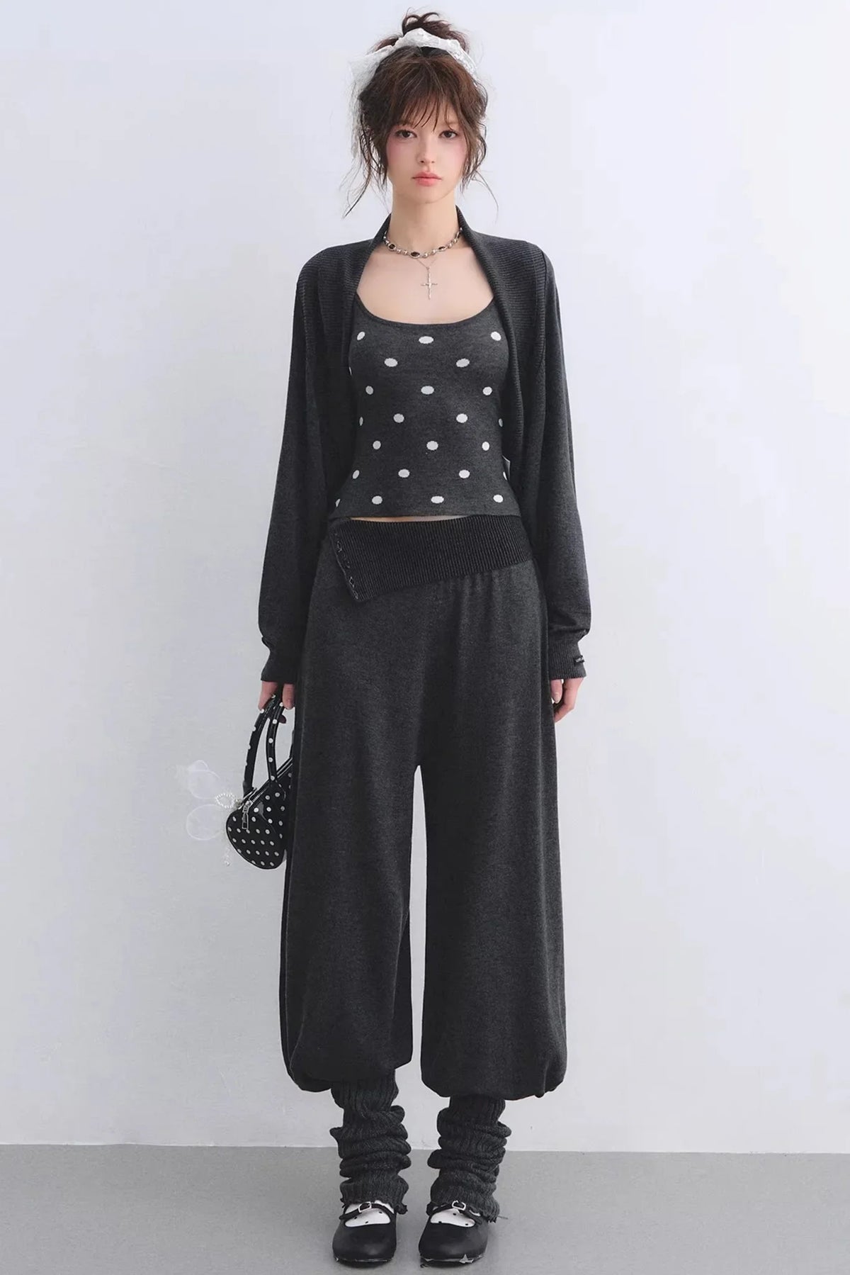 Lyocell Polka Dot Cardigan Camisole Set-Up