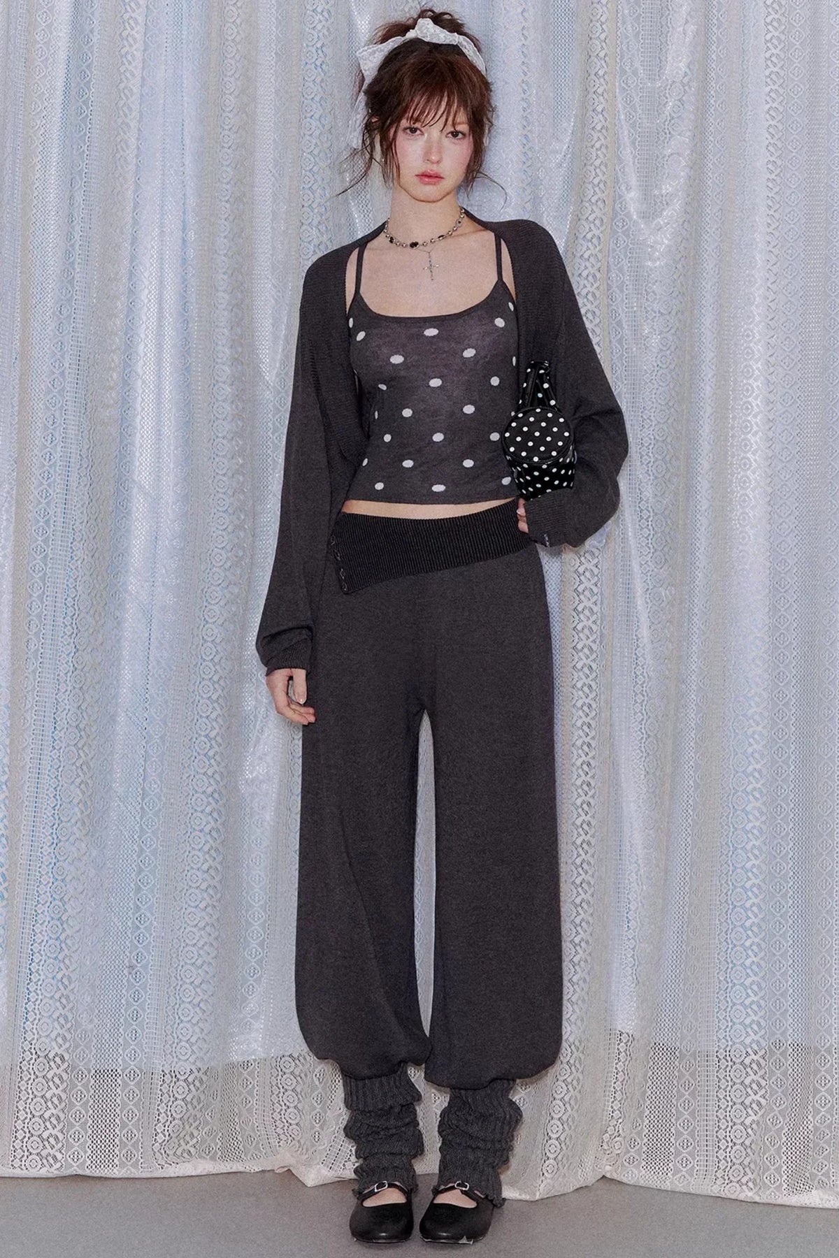 Lyocell Polka Dot Cardigan Camisole Set-Up