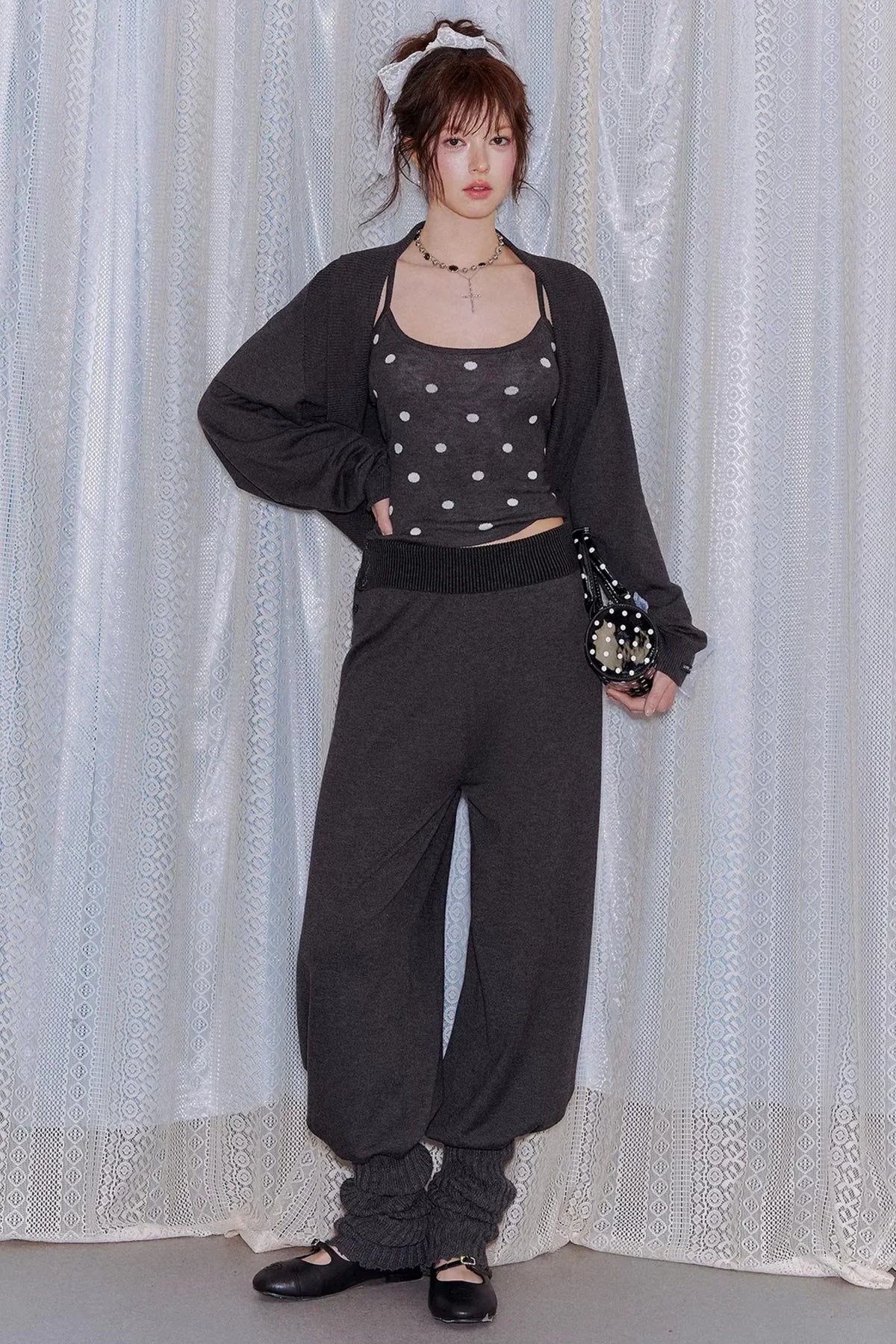 Lyocell Polka Dot Cardigan Camisole Set-Up