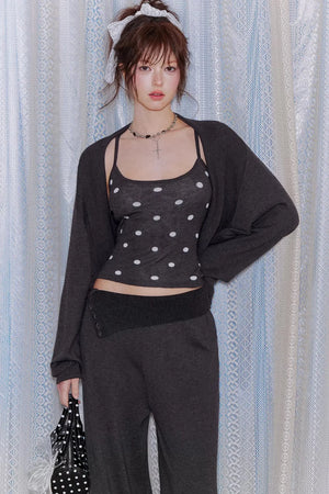 Lyocell Polka Dot Cardigan Camisole Set-Up