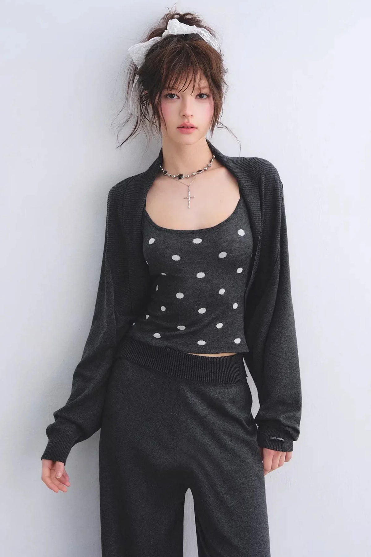 Lyocell Polka Dot Cardigan Camisole Set-Up