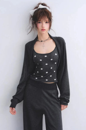 Lyocell Polka Dot Cardigan Camisole Set-Up