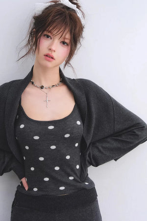 Lyocell Polka Dot Cardigan Camisole Set-Up