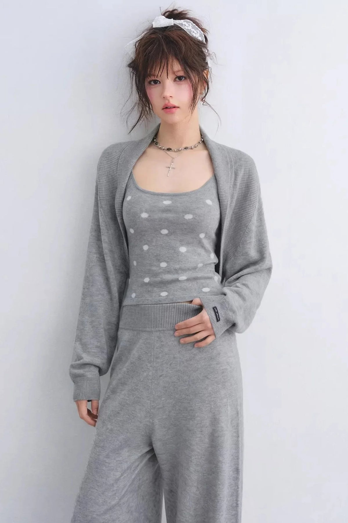 Lyocell Polka Dot Cardigan Camisole Set-Up