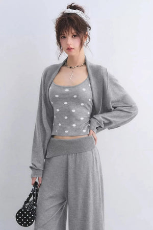 Lyocell Polka Dot Cardigan Camisole Set-Up