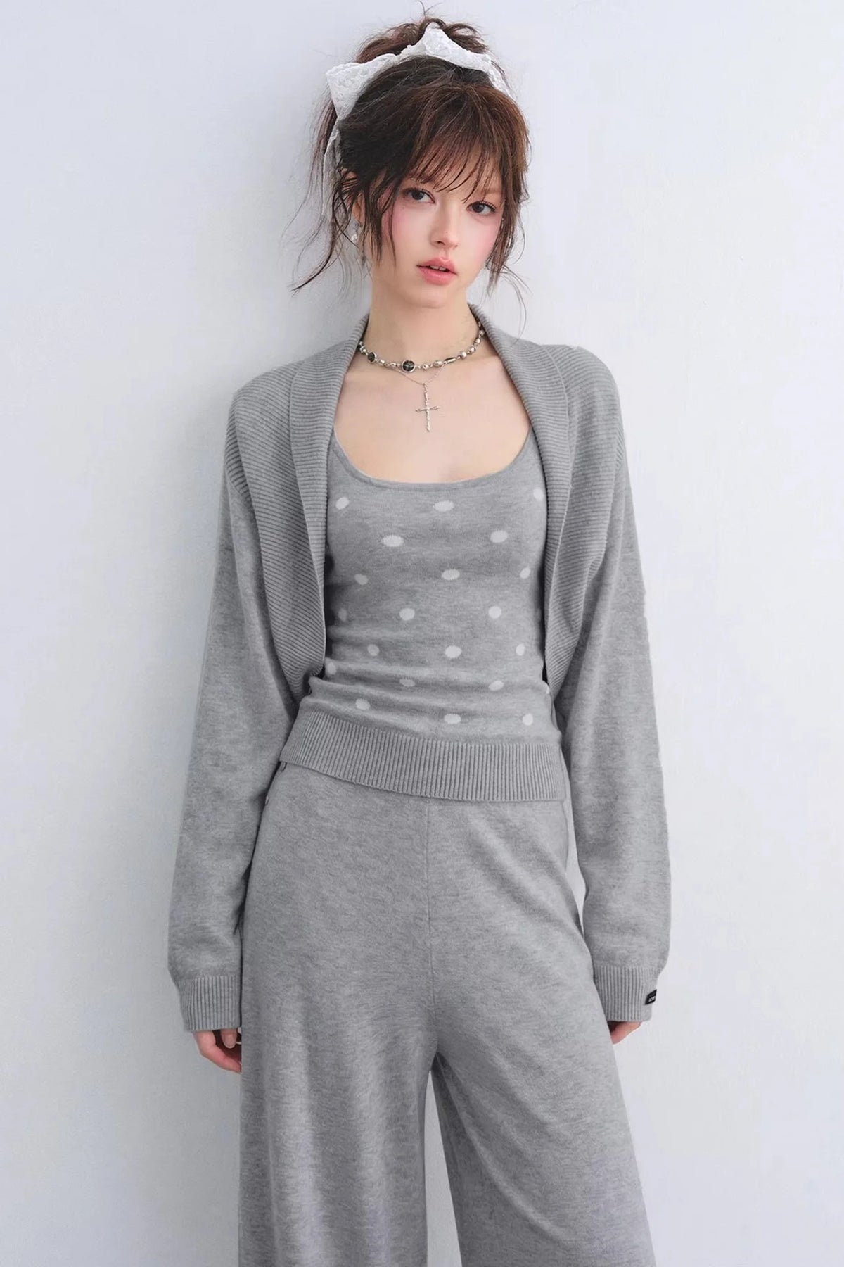 Lyocell Polka Dot Cardigan Camisole Set-Up