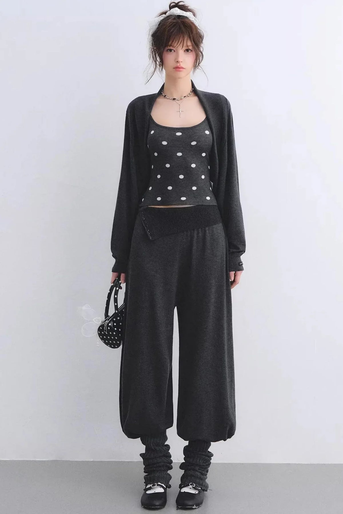 Lyocell Polka Dot Cardigan Set-Up