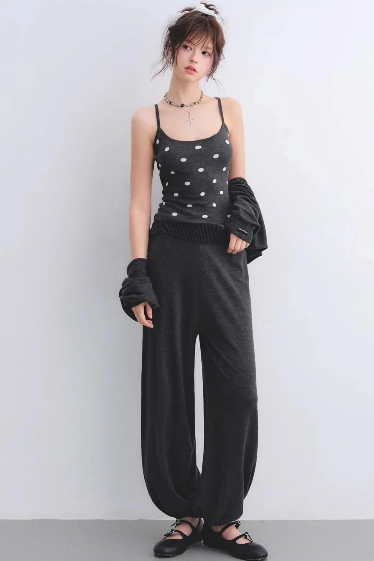 Lyocell Polka Dot Cardigan Set-Up
