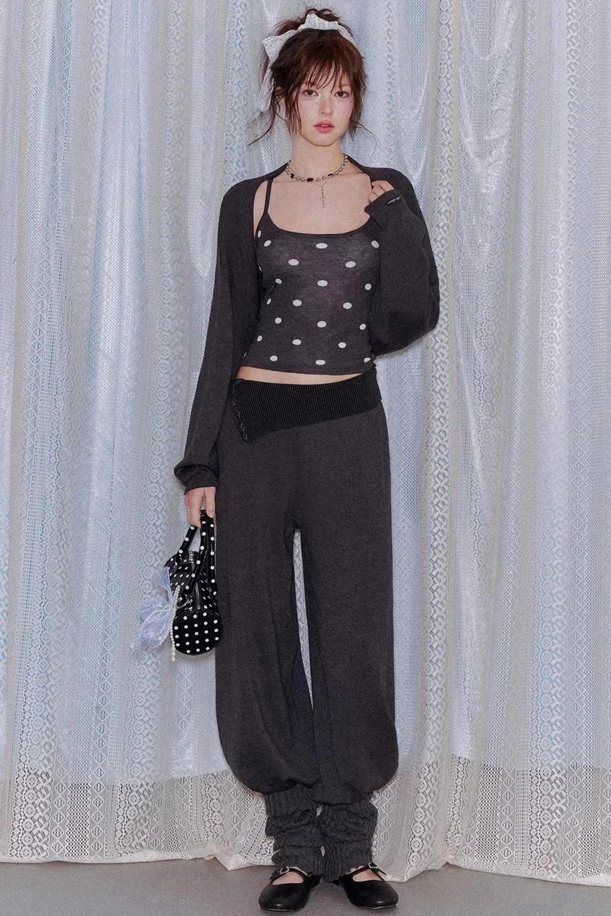 Lyocell Polka Dot Cardigan Set-Up