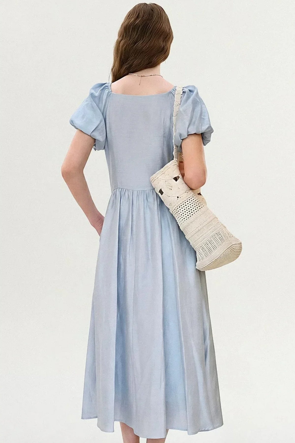 Lyocell Puff Sleeve Dress