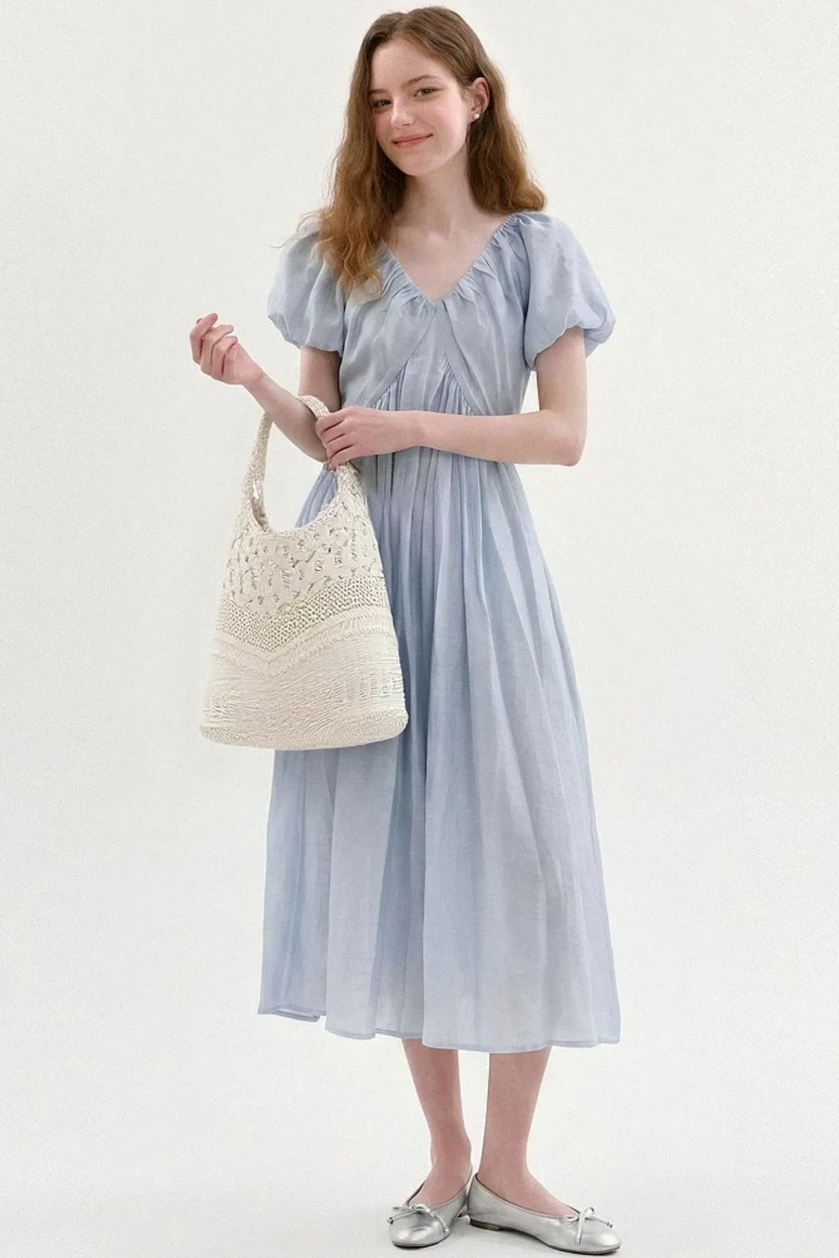 Lyocell Puff Sleeve Dress