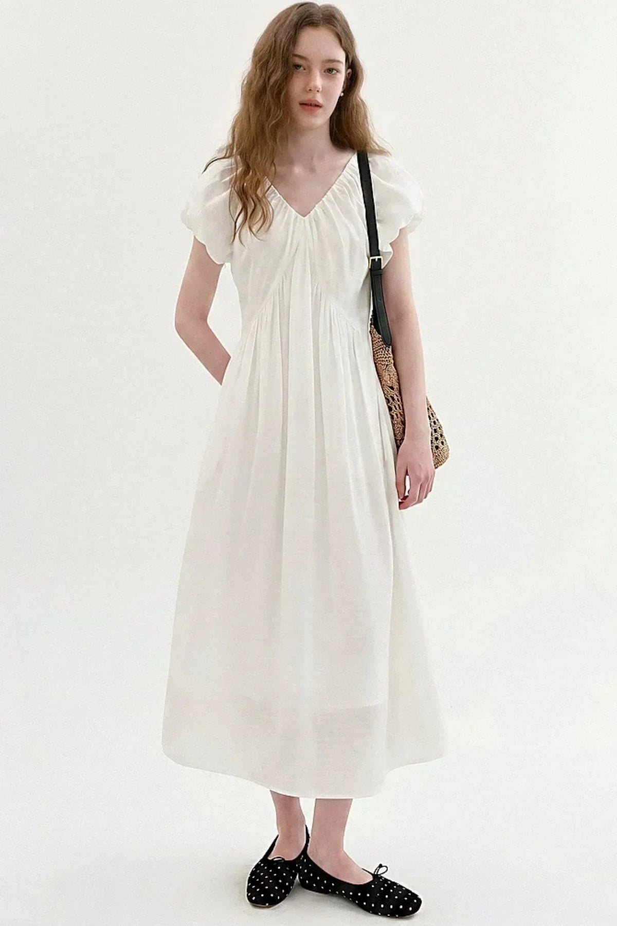 Lyocell Puff Sleeve Dress