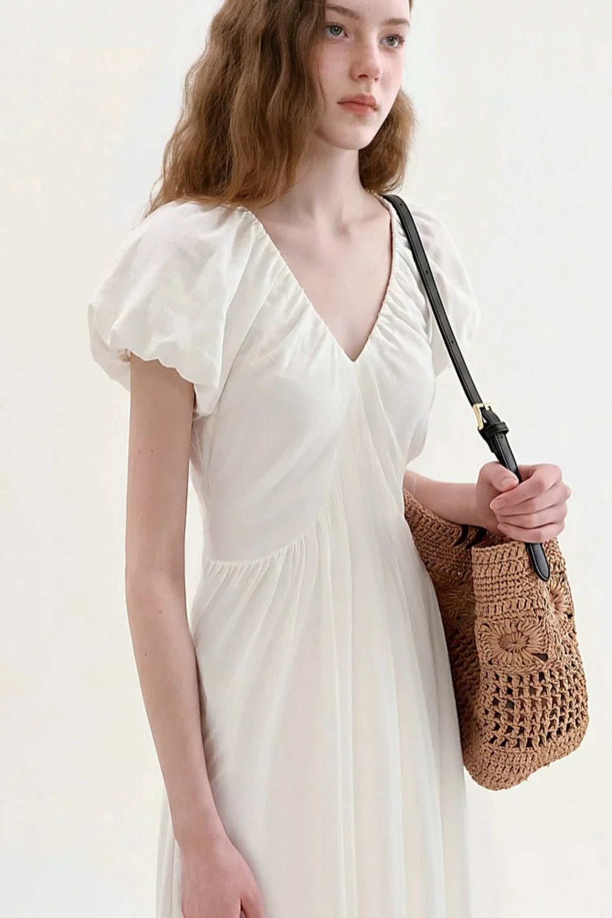 Lyocell Puff Sleeve Dress