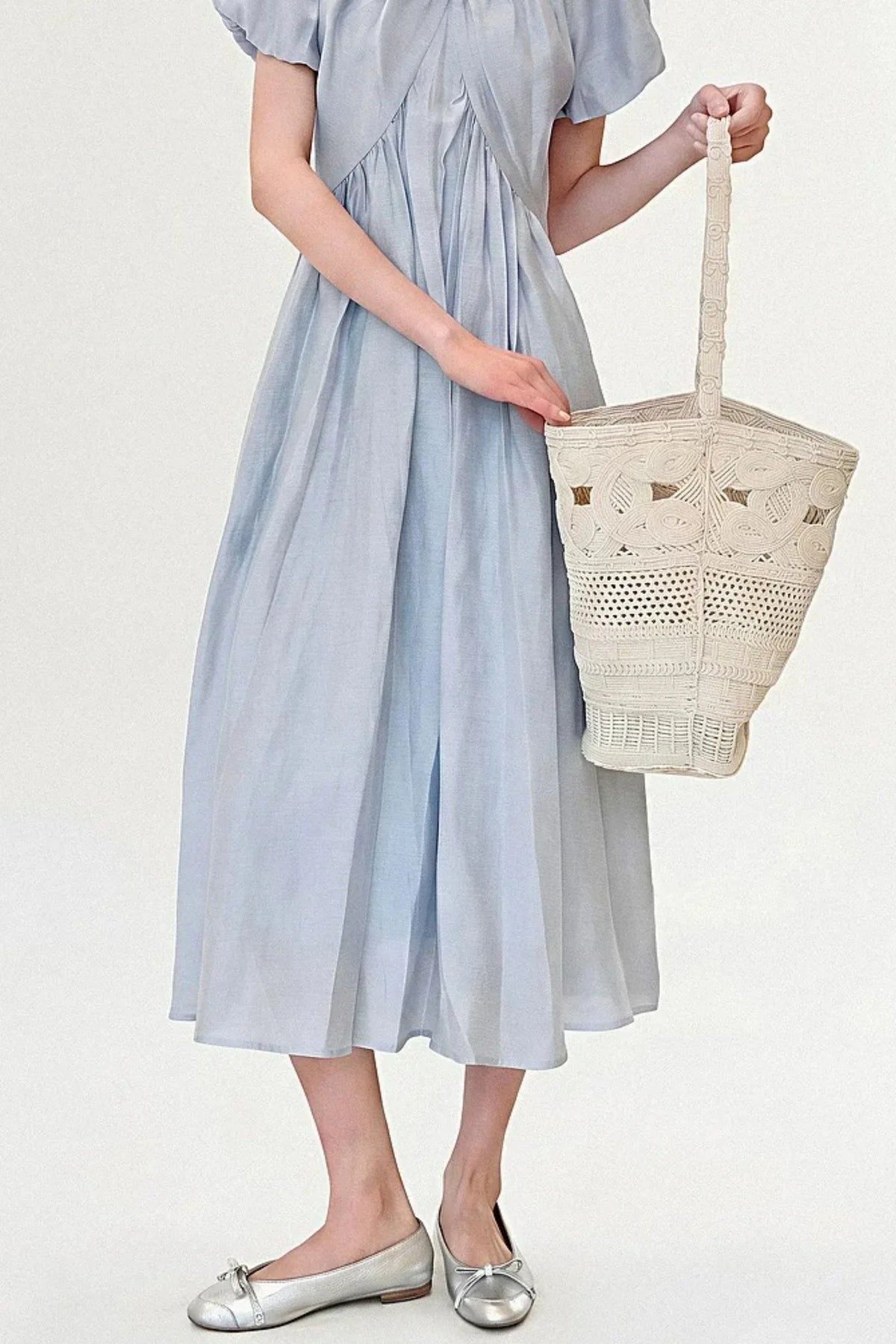 Lyocell Puff Sleeve Dress