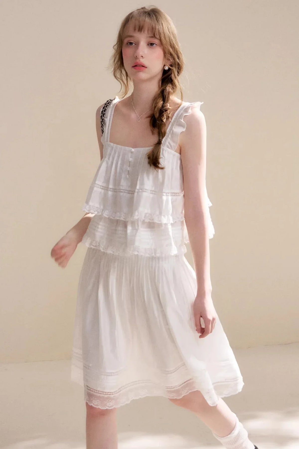 Lyocell Ruffled Lace Top Skirt Set-Up