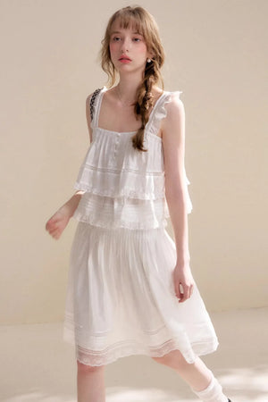 Lyocell Ruffled Lace Top Skirt Set-Up