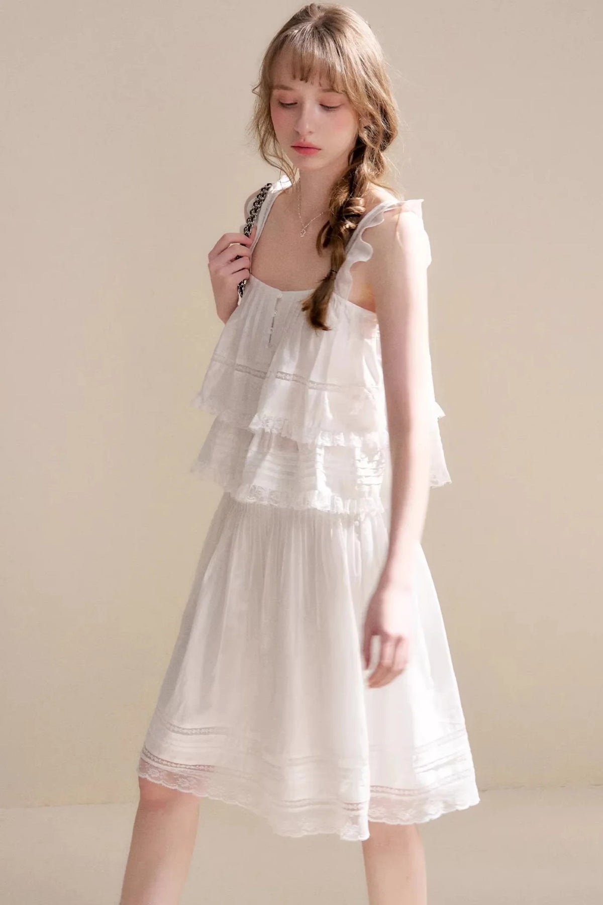 Lyocell Ruffled Lace Top Skirt Set-Up
