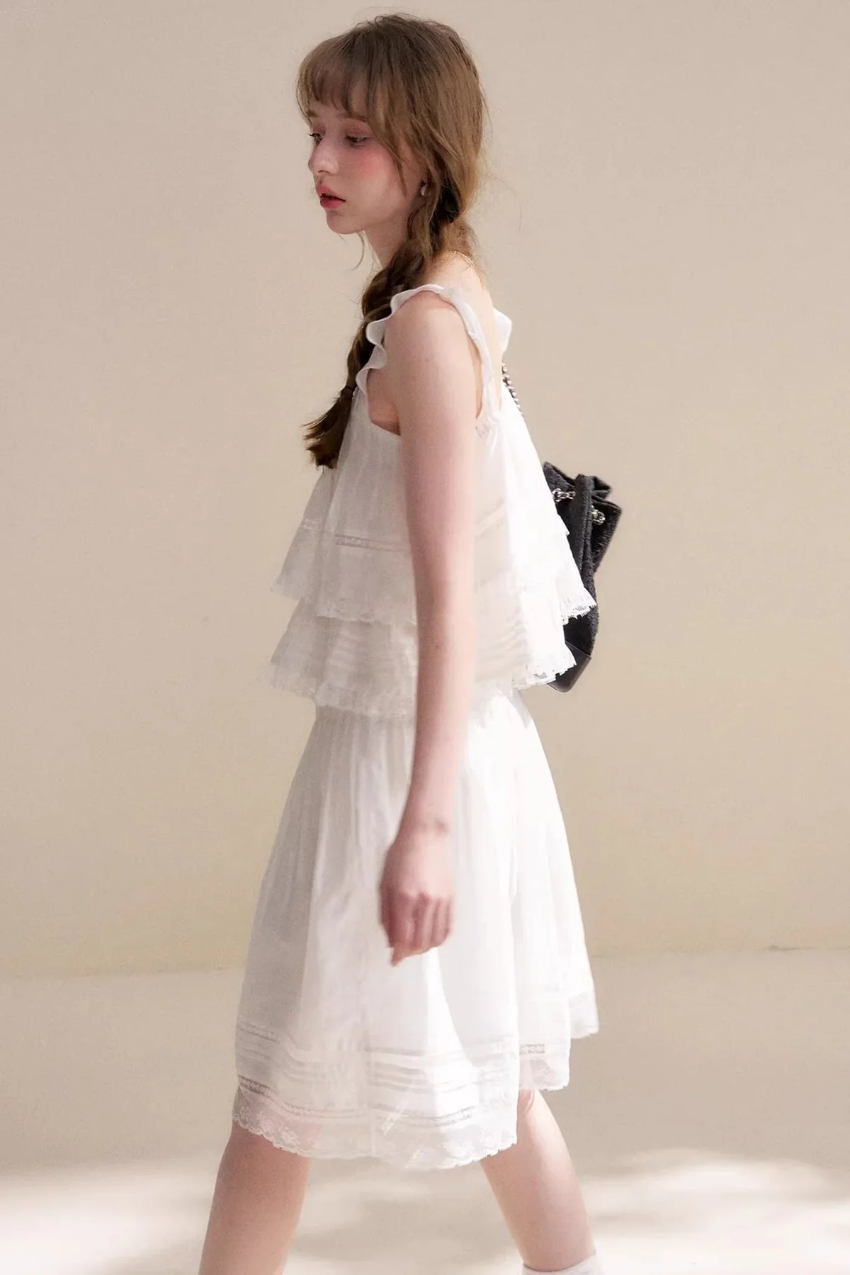 Lyocell Ruffled Lace Top Skirt Set-Up