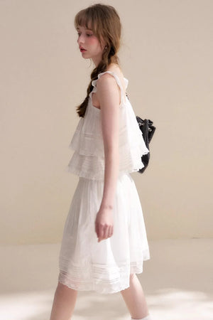 Lyocell Ruffled Lace Top Skirt Set-Up