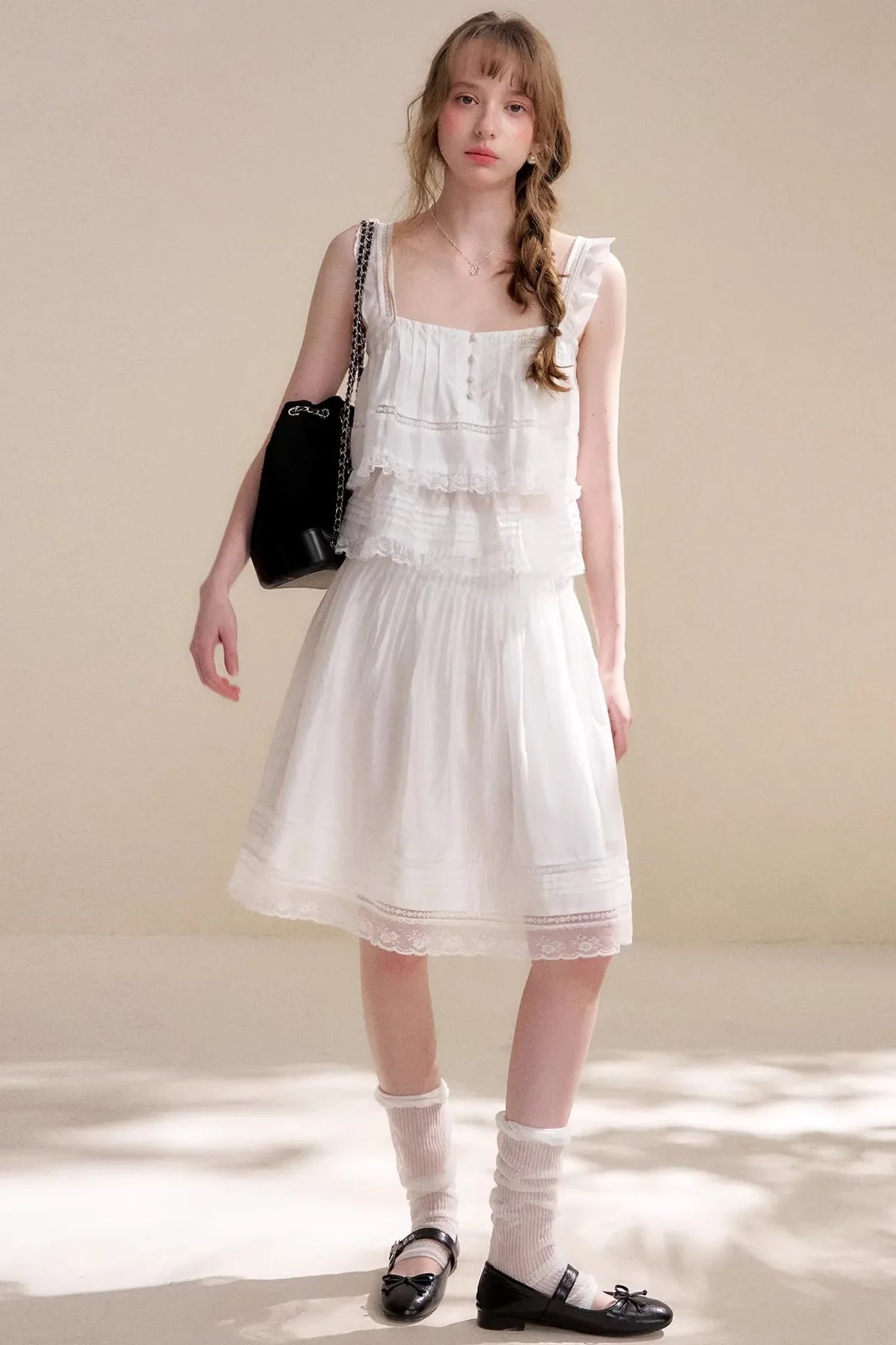 Lyocell Ruffled Lace Top Skirt Set-Up