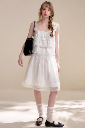 Lyocell Ruffled Lace Top Skirt Set-Up