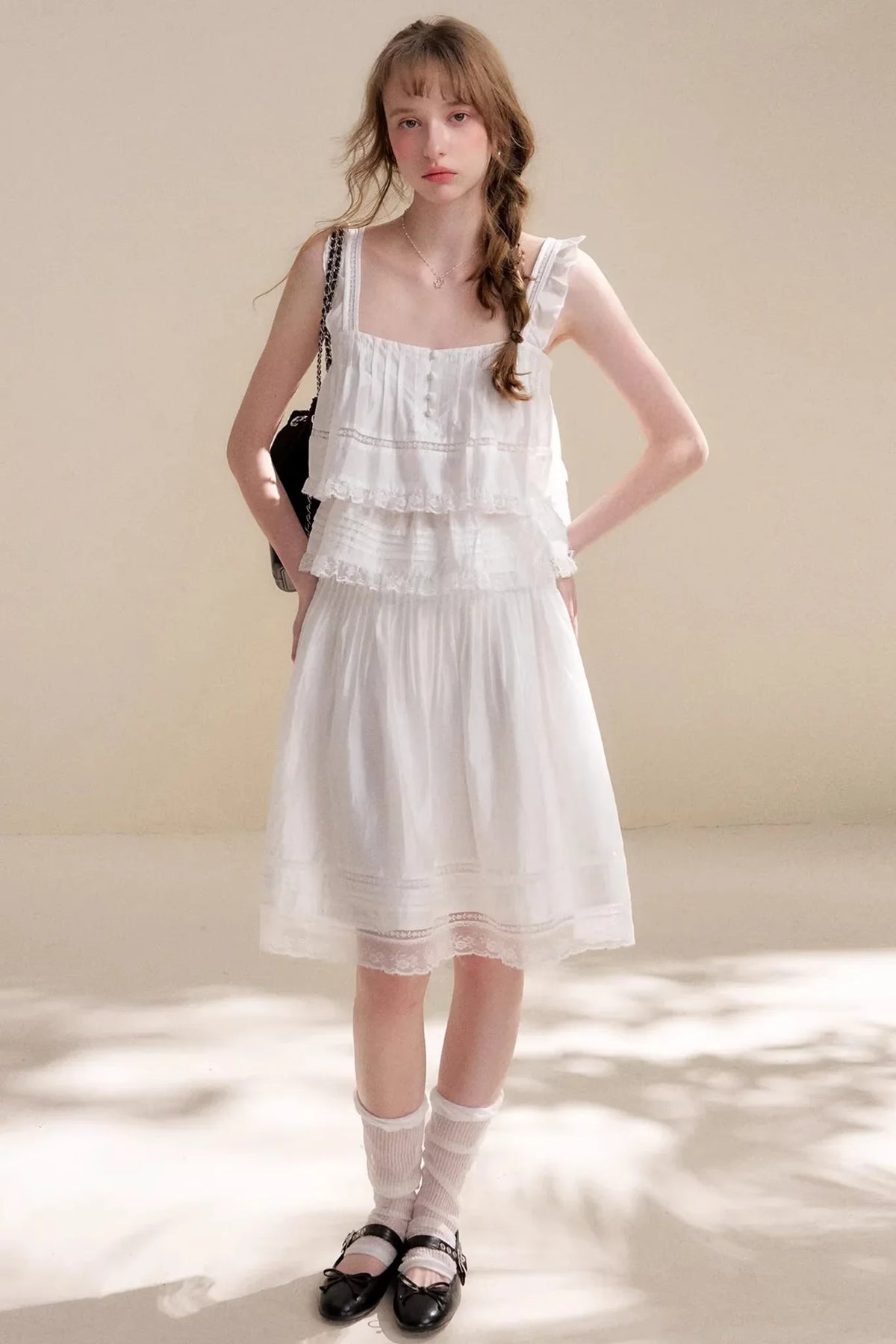 Lyocell Ruffled Lace Top Skirt Set-Up