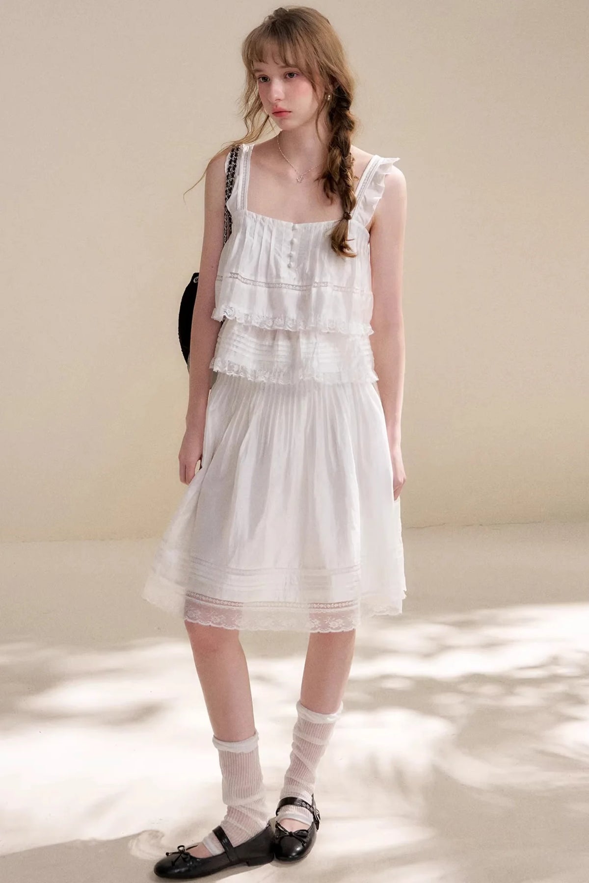 Lyocell Ruffled Lace Top Skirt Set-Up