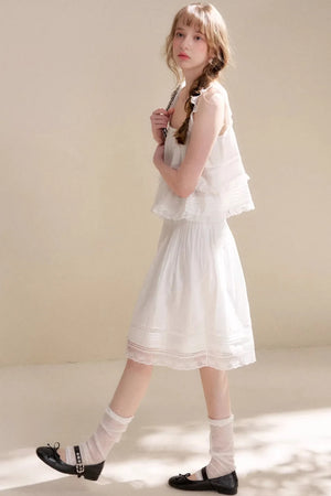 Lyocell Ruffled Lace Top Skirt Set-Up