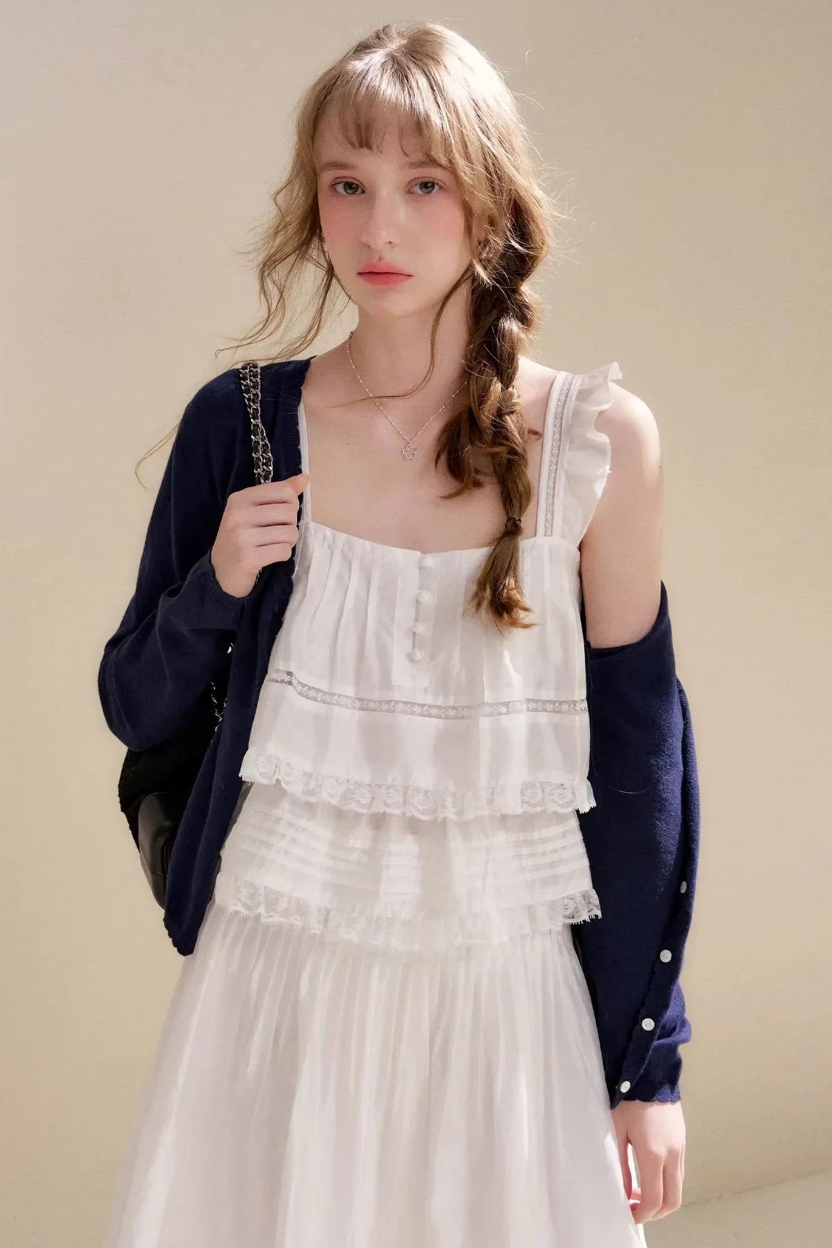 Lyocell Ruffled Lace Top Skirt Set-Up