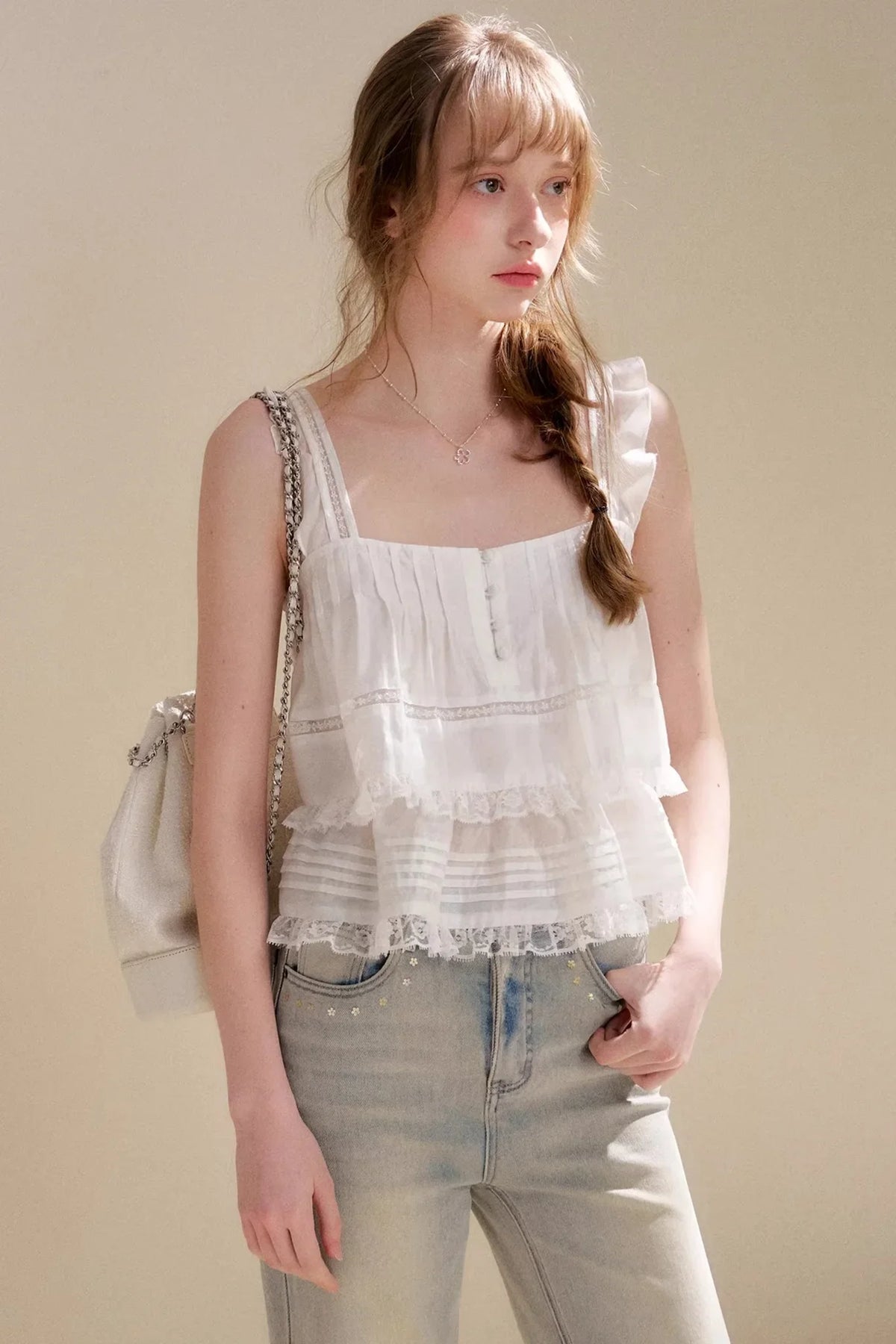 Lyocell Ruffled Lace Top Skirt Set-Up