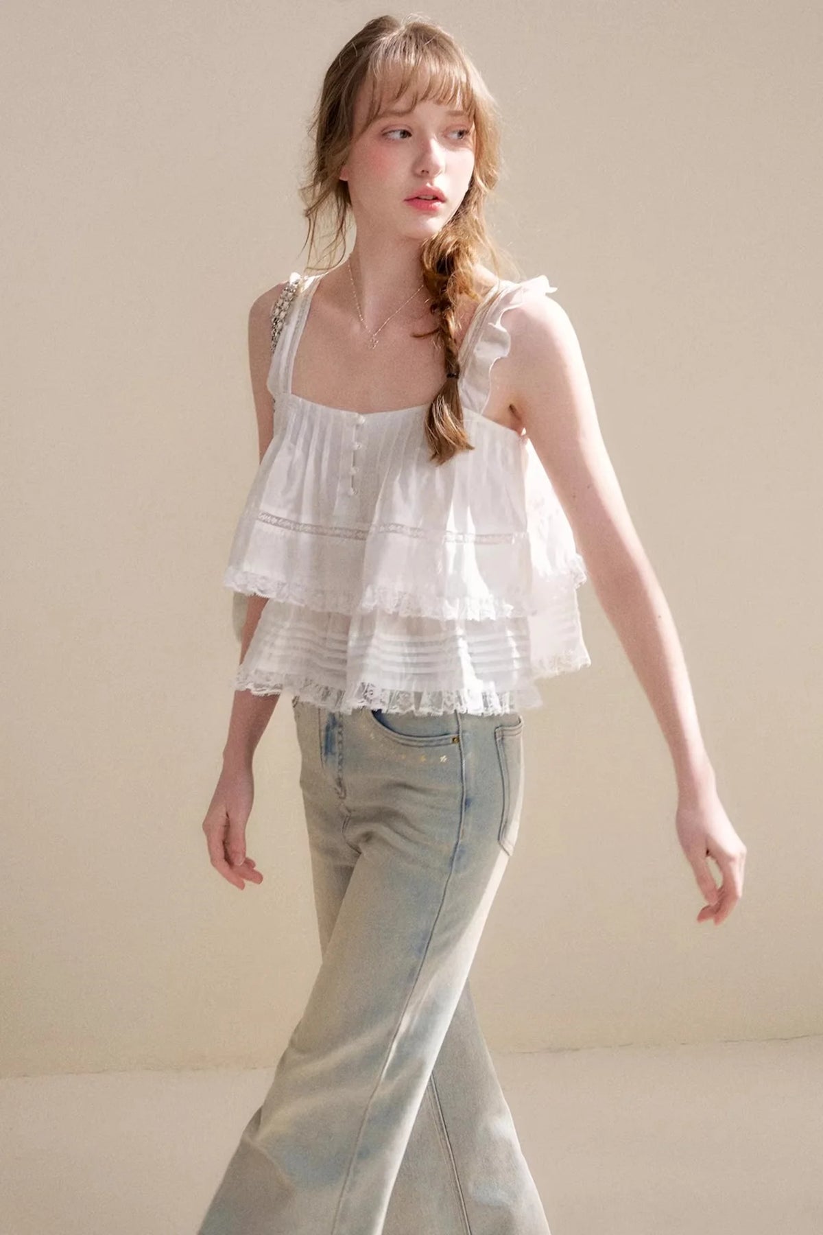 Lyocell Ruffled Lace Top Skirt Set-Up