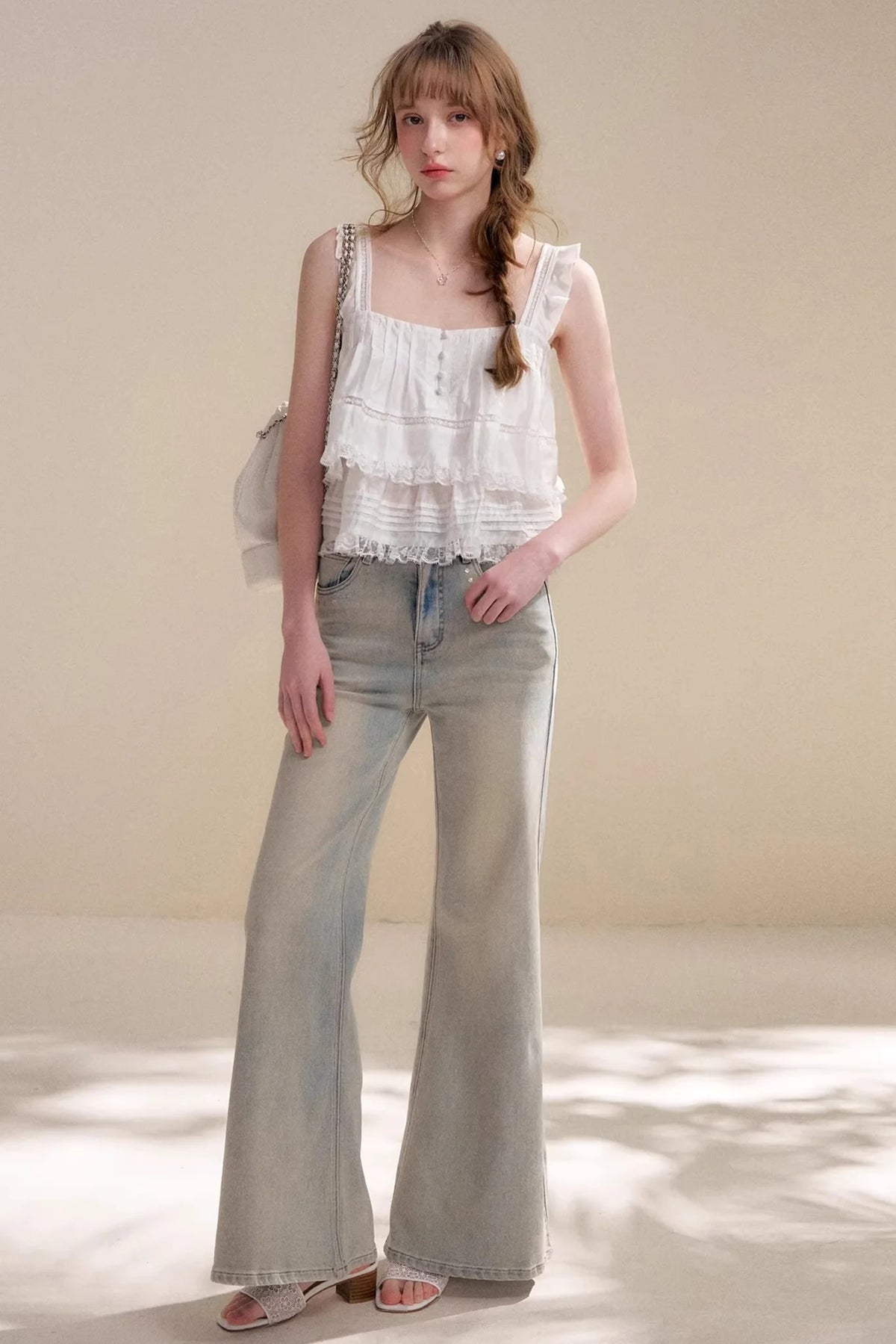Lyocell Ruffled Lace Top Skirt Set-Up