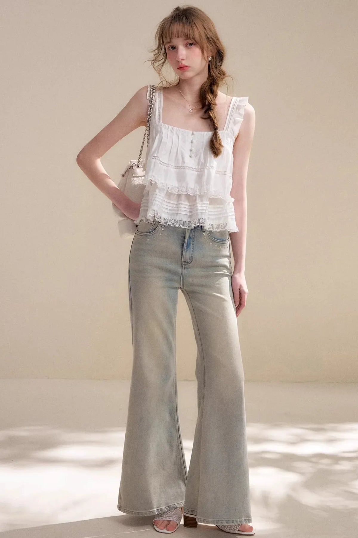 Lyocell Ruffled Lace Top Skirt Set-Up