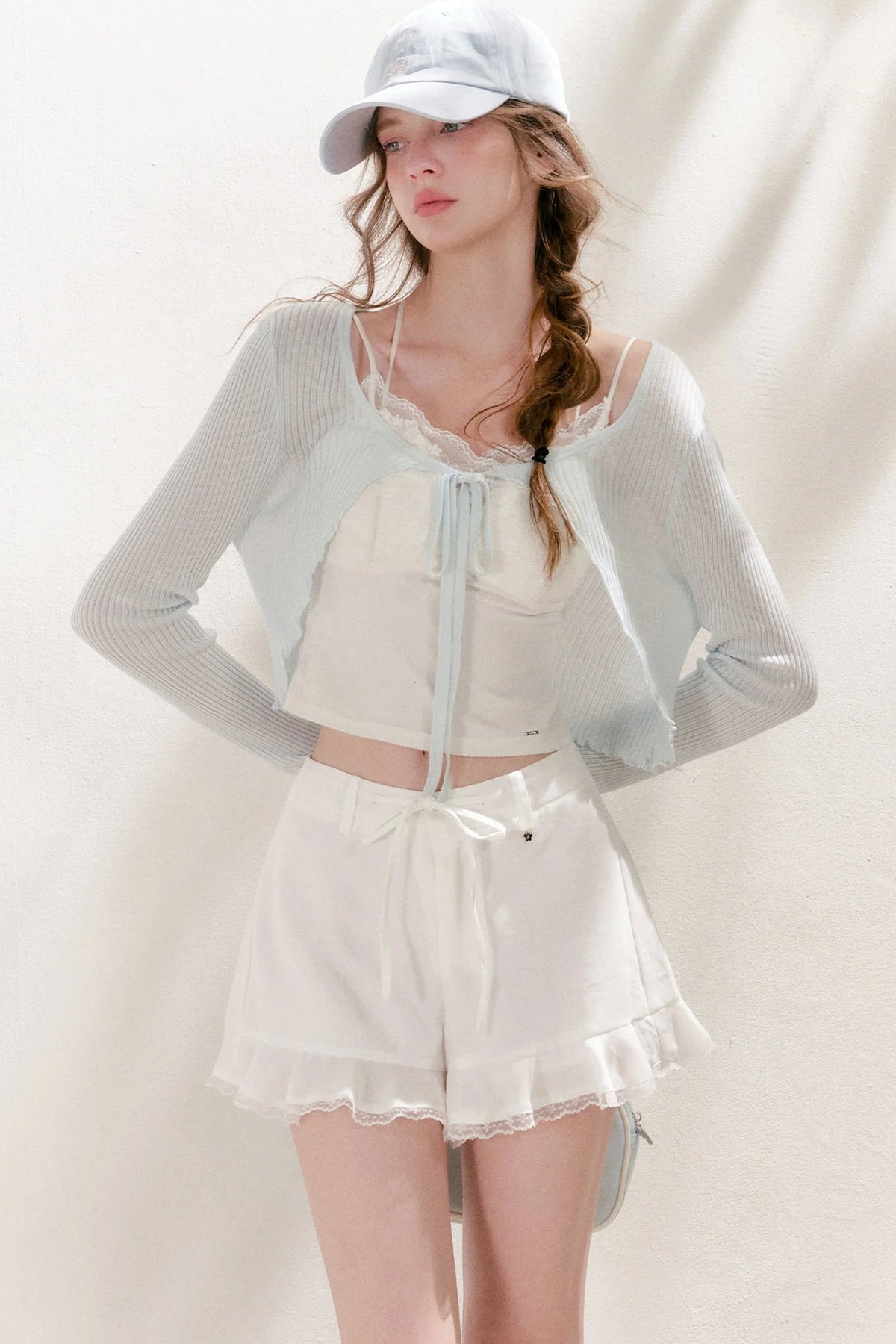 Lyocell Ruffled Tie-Front Cardigan