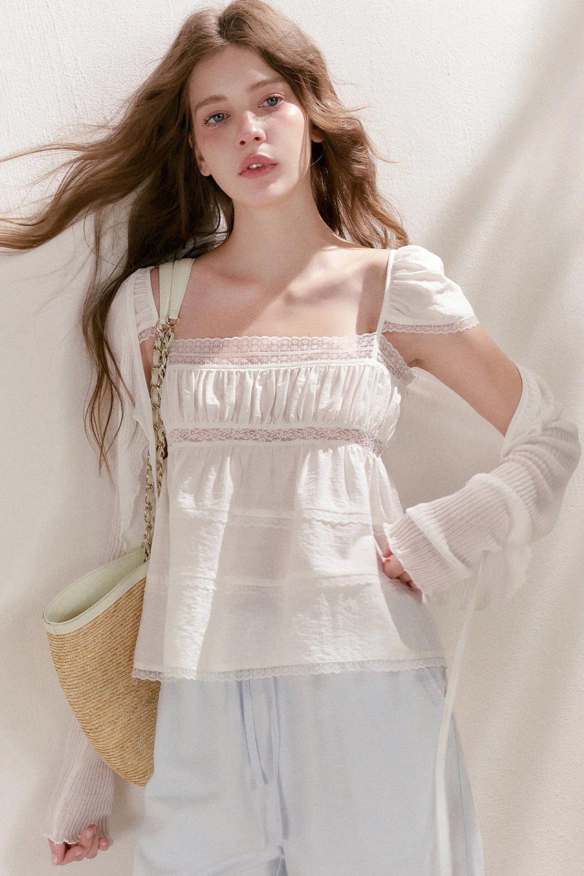 Lyocell Ruffled Tie-Front Cardigan