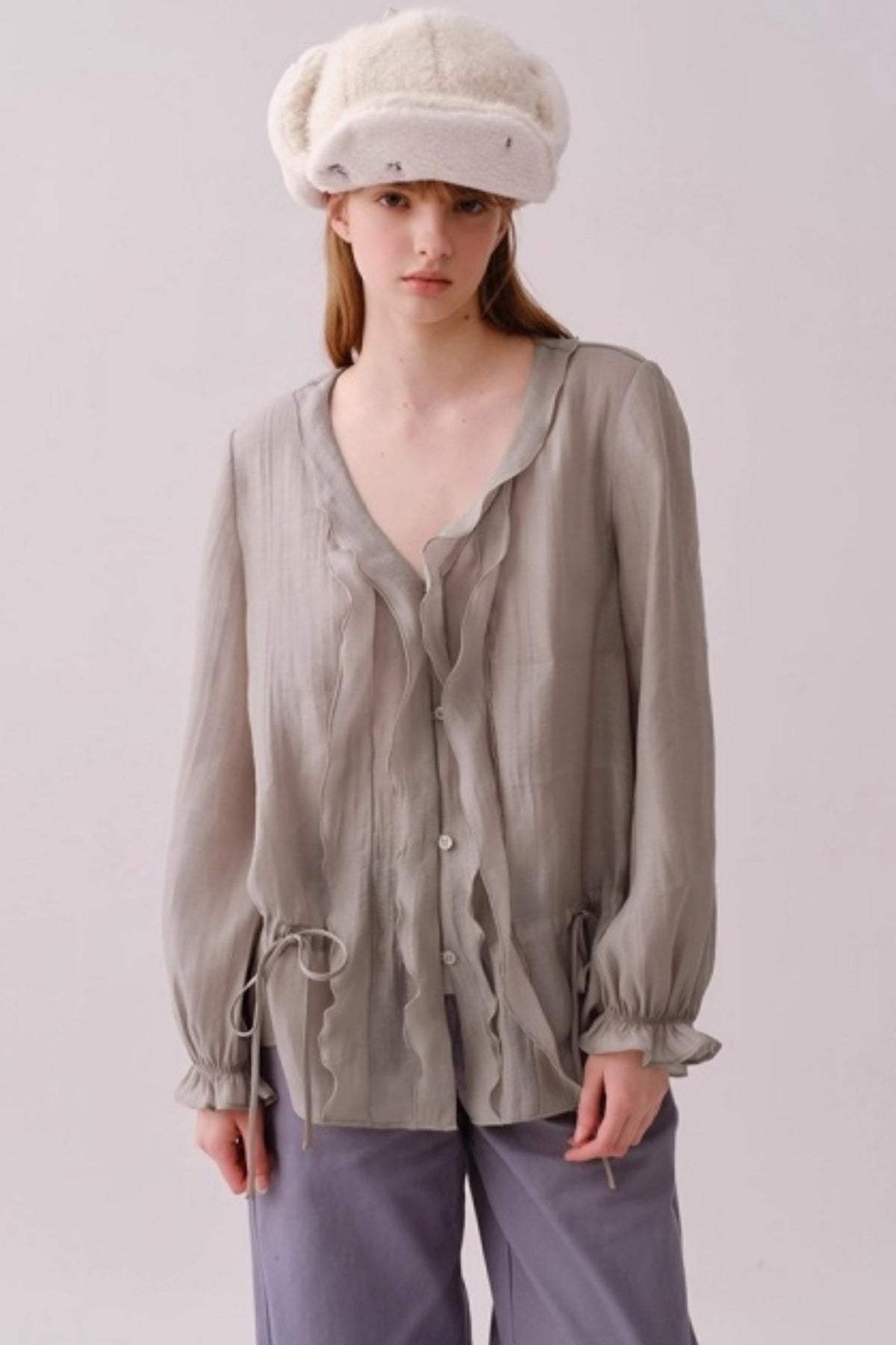 Lyocell Ruffled V-Neck Top