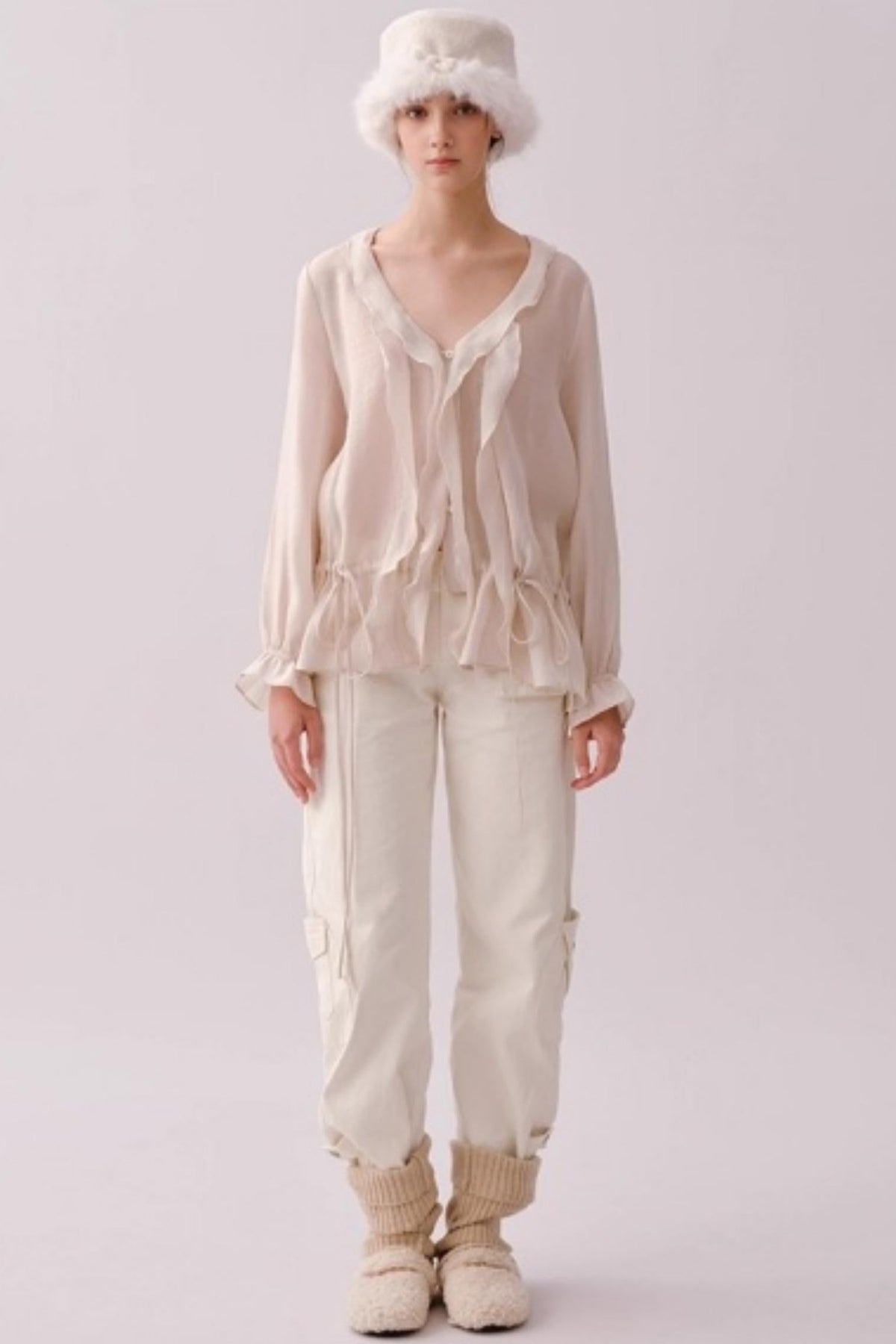 Lyocell Ruffled V-Neck Top