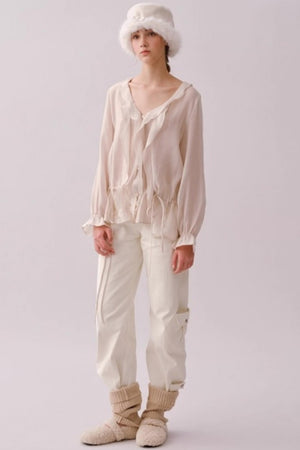 Lyocell Ruffled V-Neck Top