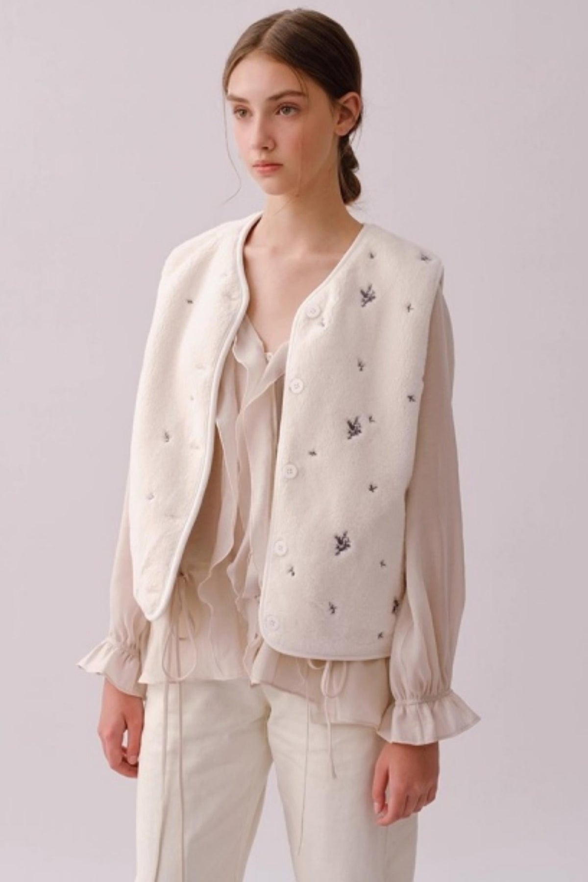 Lyocell Ruffled V-Neck Top