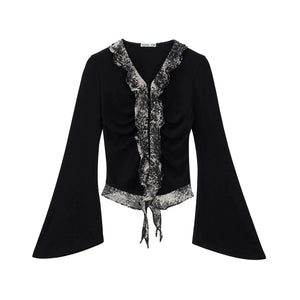 Lyocell Wool Leopard Bell-Sleeve Blouse